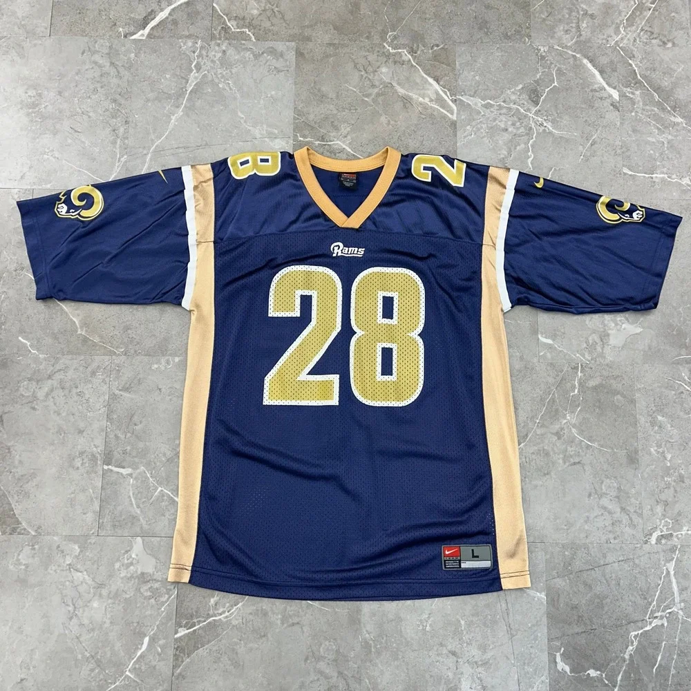Vintage Nike St Louis Rams Jersey Mens Large Marshall Faulk NFL Football Blue